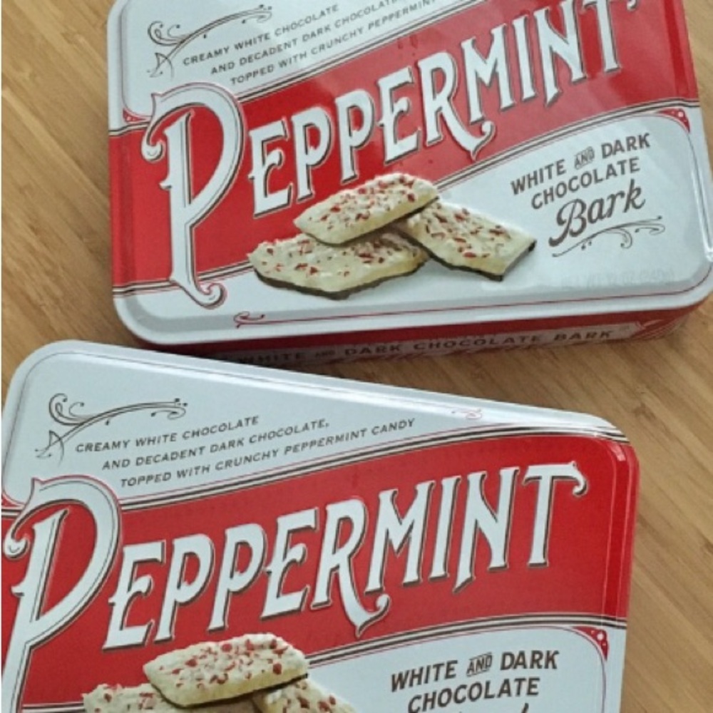 LP Set of 2 Storage Tins Peppermint Bark Red White Stripes Design | Empty